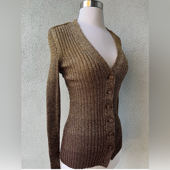 Vintage Gino Paoli Bronze Gold Ombré Ribbed Cardigan Sweater Sz S Italy - Picture 6 of 9